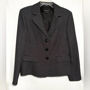 WOMENS 14 EVAN PICONE BLACK WHITE POLKA DOT 3 BUTTON FAUX POCKETS LINED BLAZER